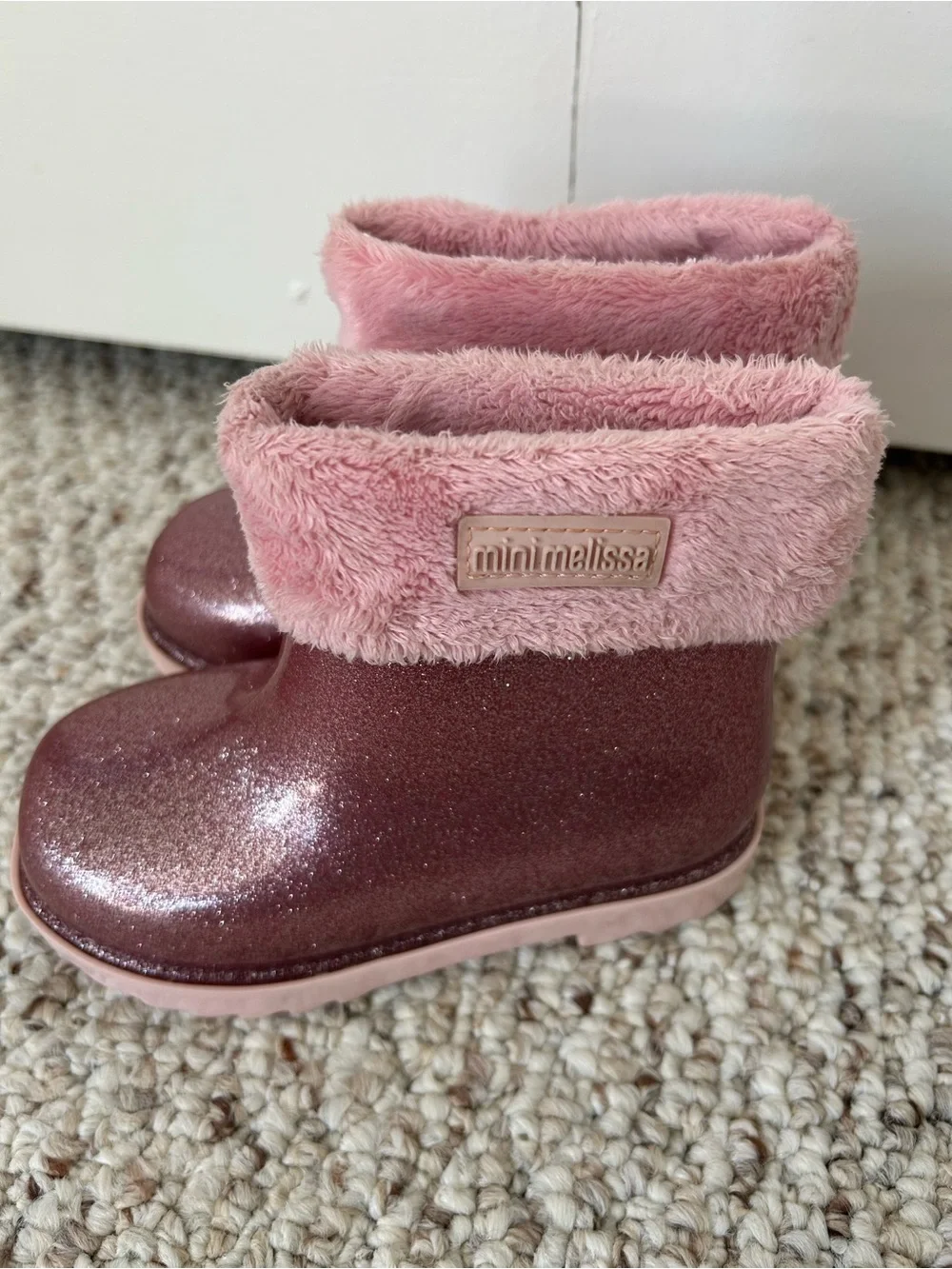 Mini Melissa girls pink glitter boots size 9 Fall Winter Back to School
